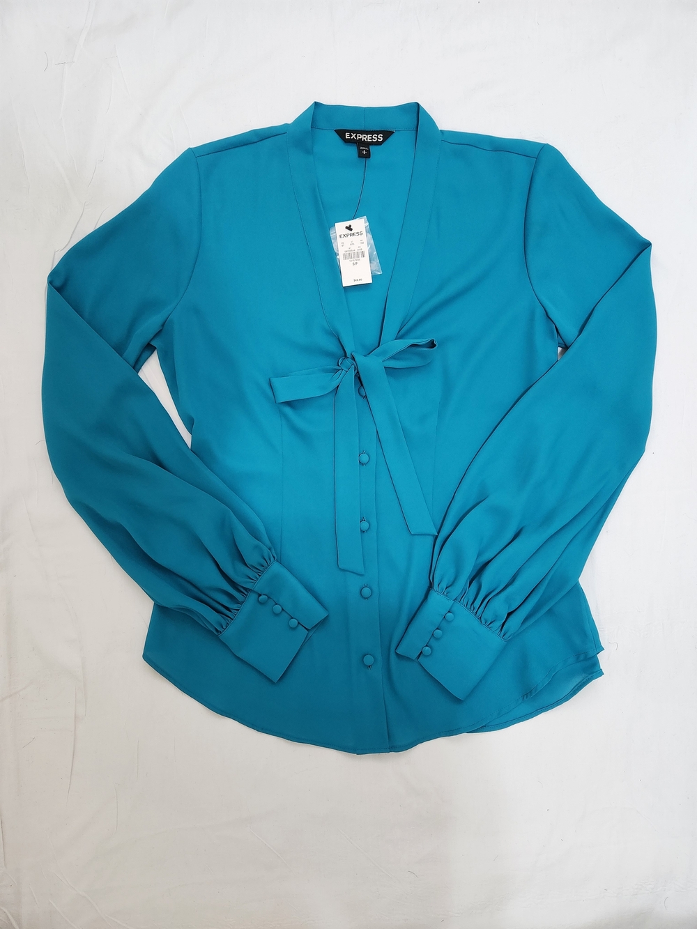 Express Teal Bow-Tie Button Front Blouse